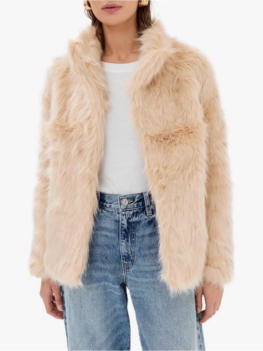 Lioness Faux Fur Jacket In Light Beige - Women's Cozy Coat
